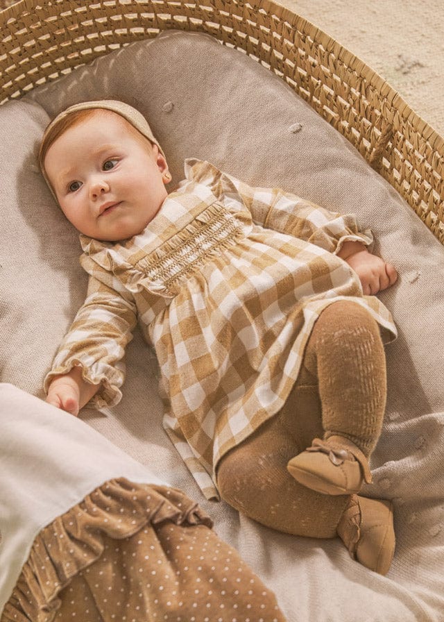 Smocked Stitching Dress by Mayoral 12M / Caramel