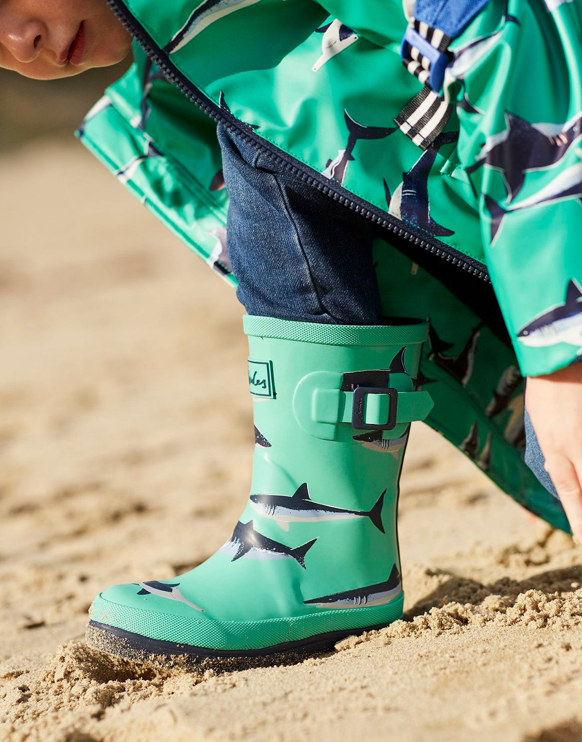 Joules Joules 216666 Welly Tall Height Printed Rain Boots Light Green Shark - Little Miss Muffin Children & Home