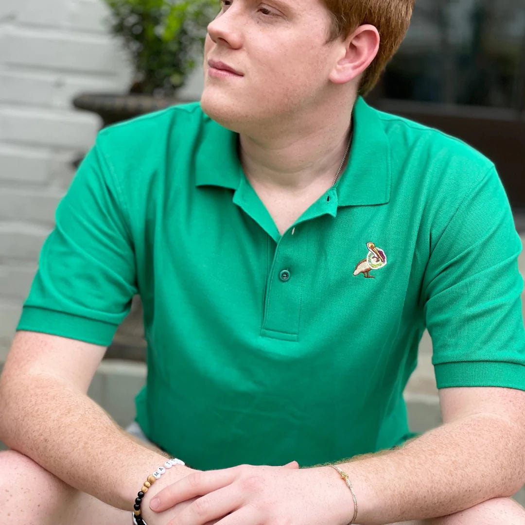 Whereable Art Whereable Art Polo Lizzyd-esigns Pique Classic Polo with Embroidered New Orleans Mardi Gras King Cake Pelican - Little Miss Muffin Children & Home