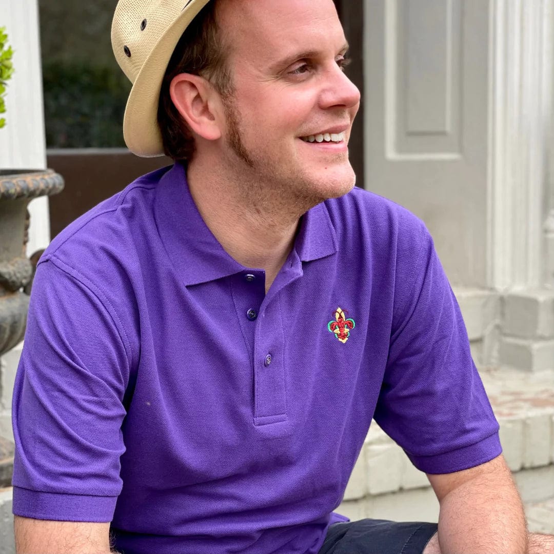 Whereable Art Whereable Art Polo Lizzyd-esigns Pique Classic Polo with Embroidered New Orleans Mardi Gras Crawfish - Little Miss Muffin Children & Home