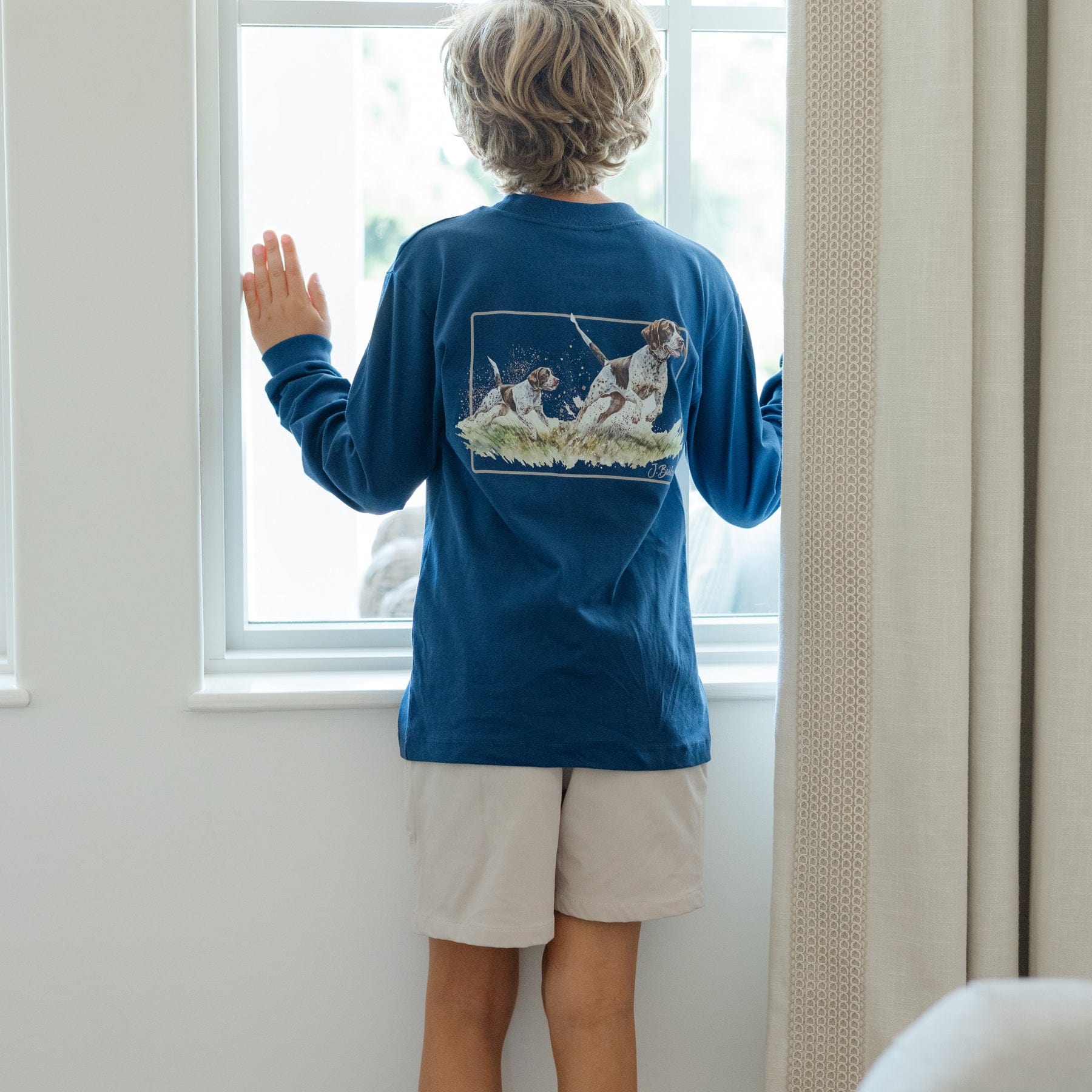 Bailey Boys Long Sleeve Logo Tee, Pointers on Navy - Little Miss Muffin Children & Home