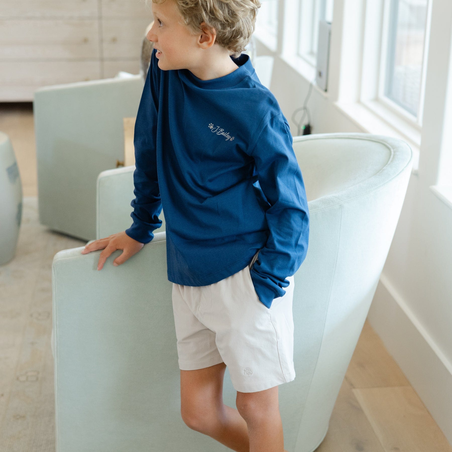 Bailey Boys Long Sleeve Logo Tee, Pointers on Navy - Little Miss Muffin Children & Home