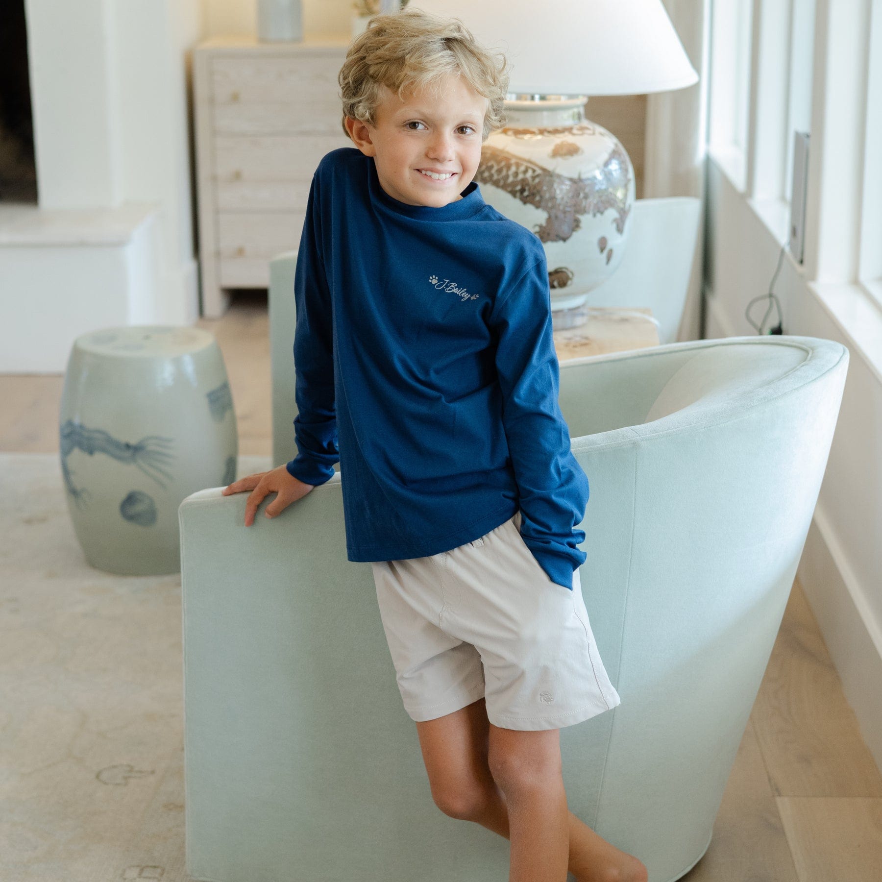 Bailey Boys Long Sleeve Logo Tee, Pointers on Navy - Little Miss Muffin Children & Home