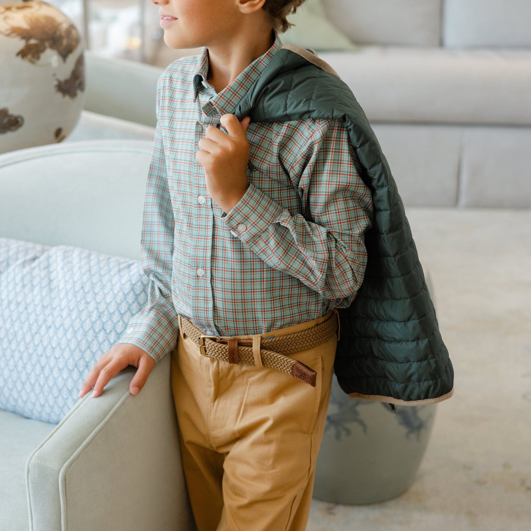 Bailey Boys Roscoe Performance Button Down in Jingle Plaid - Little Miss Muffin Children & Home