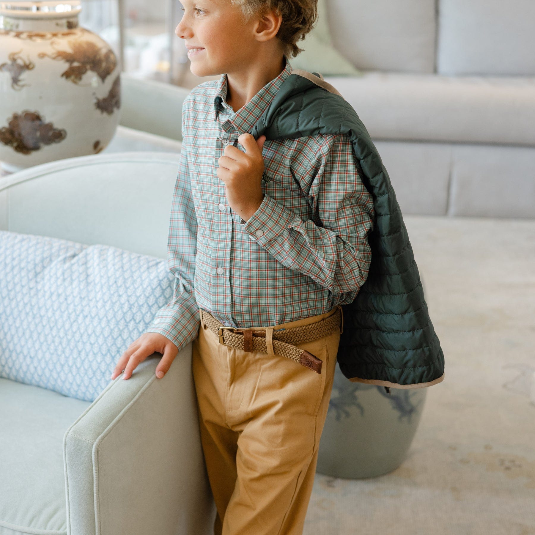 Bailey Boys Roscoe Performance Button Down in Jingle Plaid - Little Miss Muffin Children & Home