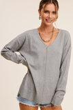 La Miel Lightweight V-Neck Sweater in Heather Grey