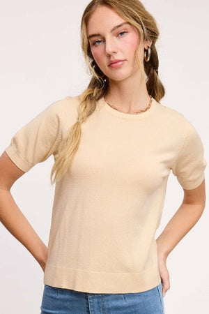 La Miel Short Sleeve Knit Sweater in Soy Latte