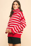 Pinch Oversized Striped Turtle Neck Sweater in Red