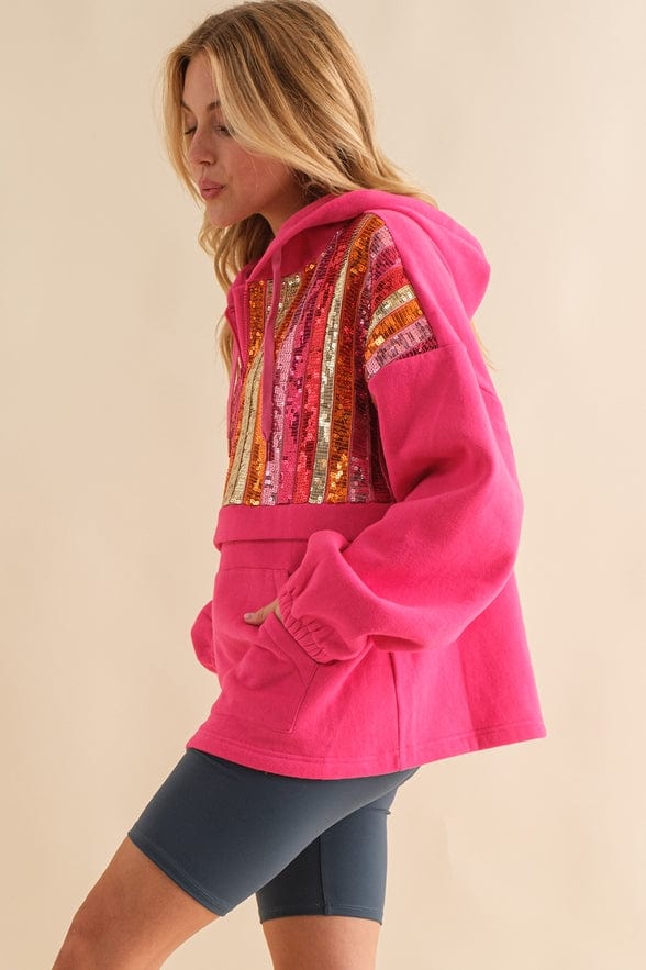 Main Strip Main Strip Multi Stripe Sequin Fleece Half Zip Hoodie - Little Miss Muffin Children & Home