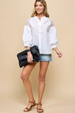 Cezele Lantern Sleeve Blouse in White