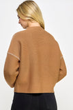 Ellison Contrast Stitch Mock Neck Sweater in Camel