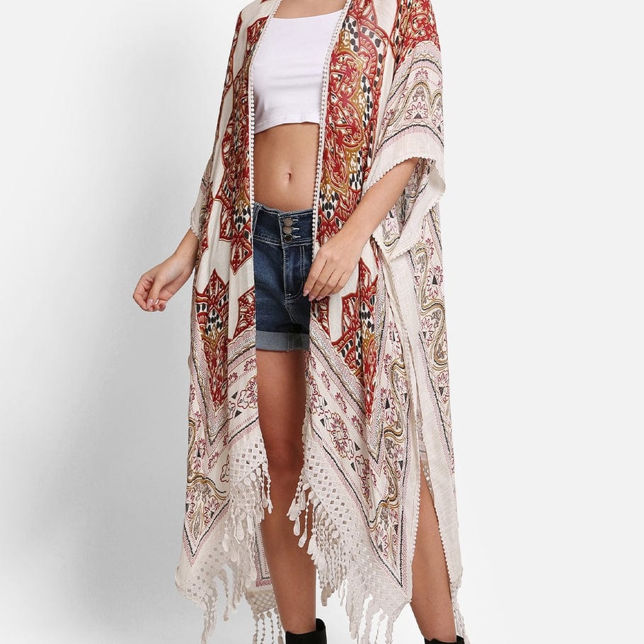 Fashion City Rust Mandala Print Kimono with Tassels - Little Miss Muffin Children & Home