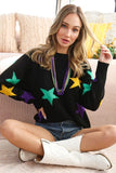 Vine & Love Mardi Gras Star Sweater in Black