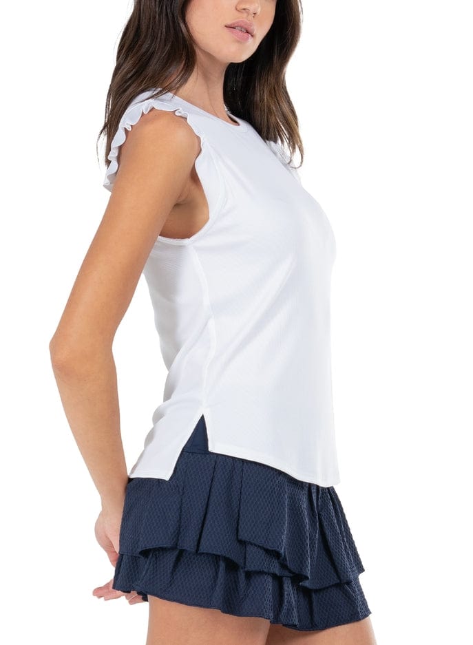 Lucky In Love Lucky in Love Women's Rib Tank with Ruffle Cap Sleeve in White - Little Miss Muffin Children & Home