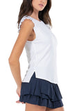 Lucky In Love Lucky in Love Women's Rib Tank with Ruffle Cap Sleeve in White - Little Miss Muffin Children & Home