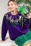 Vine & Love Vine & Love Sequin Neckline Mardi Gras Sweater - Little Miss Muffin Children & Home