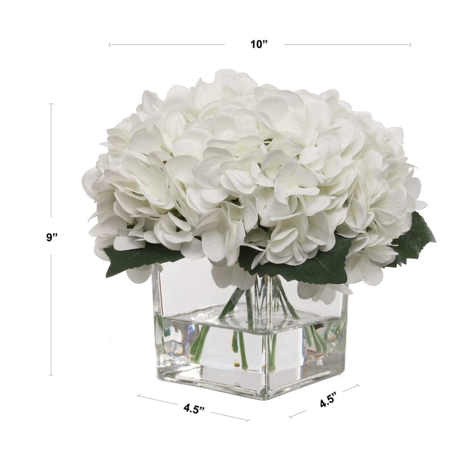Larksilk Larksilk 10" White Hydrangea Flowers in Glass Vase with Water Look - Little Miss Muffin Children & Home