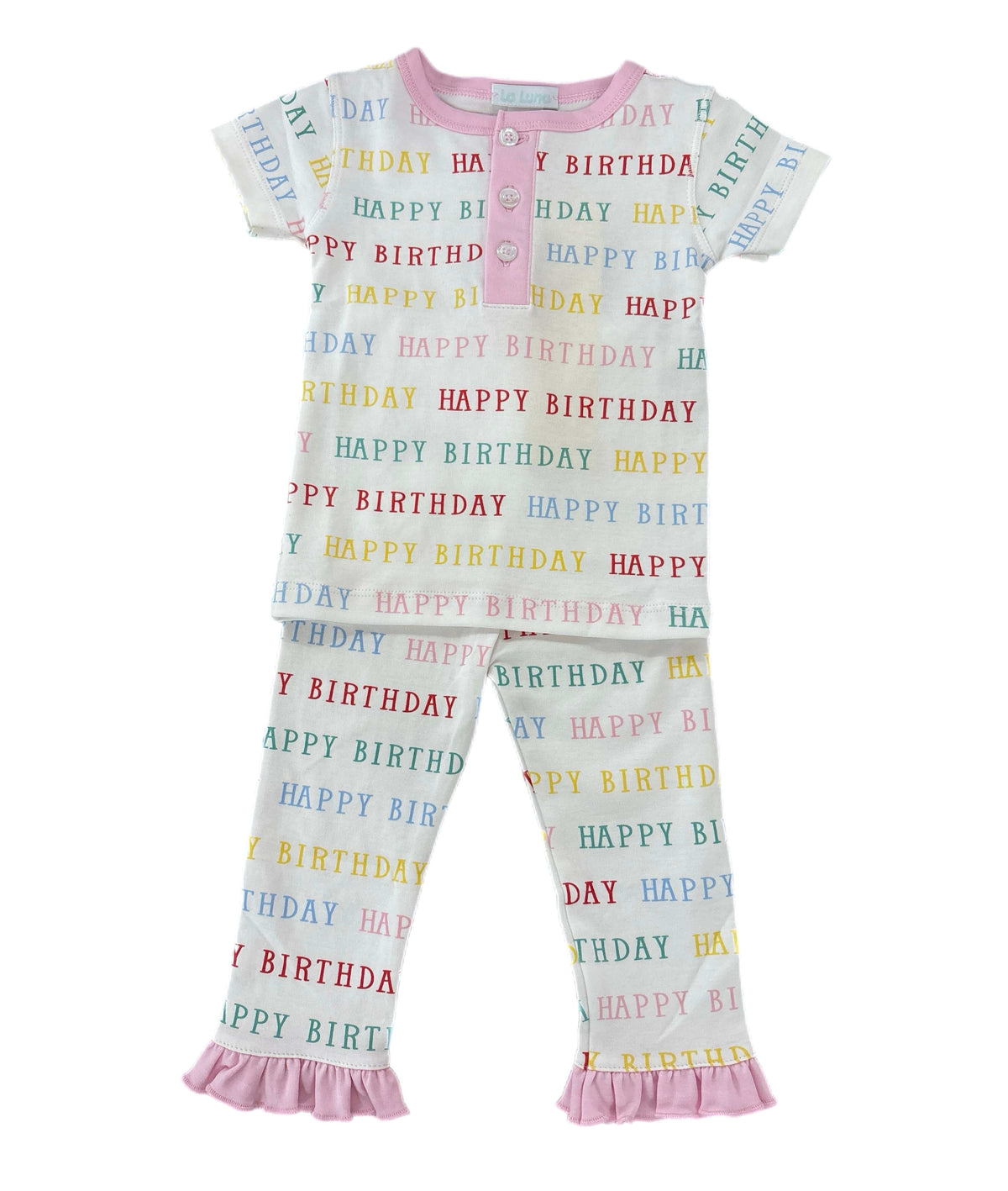 Happy Birthday Short Sleeve PJ Set with Pink Trim
