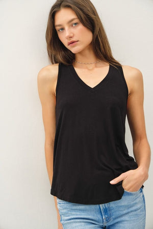 Be Cool V-Neck Racerback Knit Tank in Black