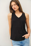 Be Cool V-Neck Racerback Knit Tank in Black