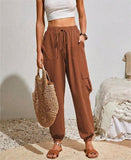 Rosa Clothing Trousers Pocket Casual Cargo Pants in Brown