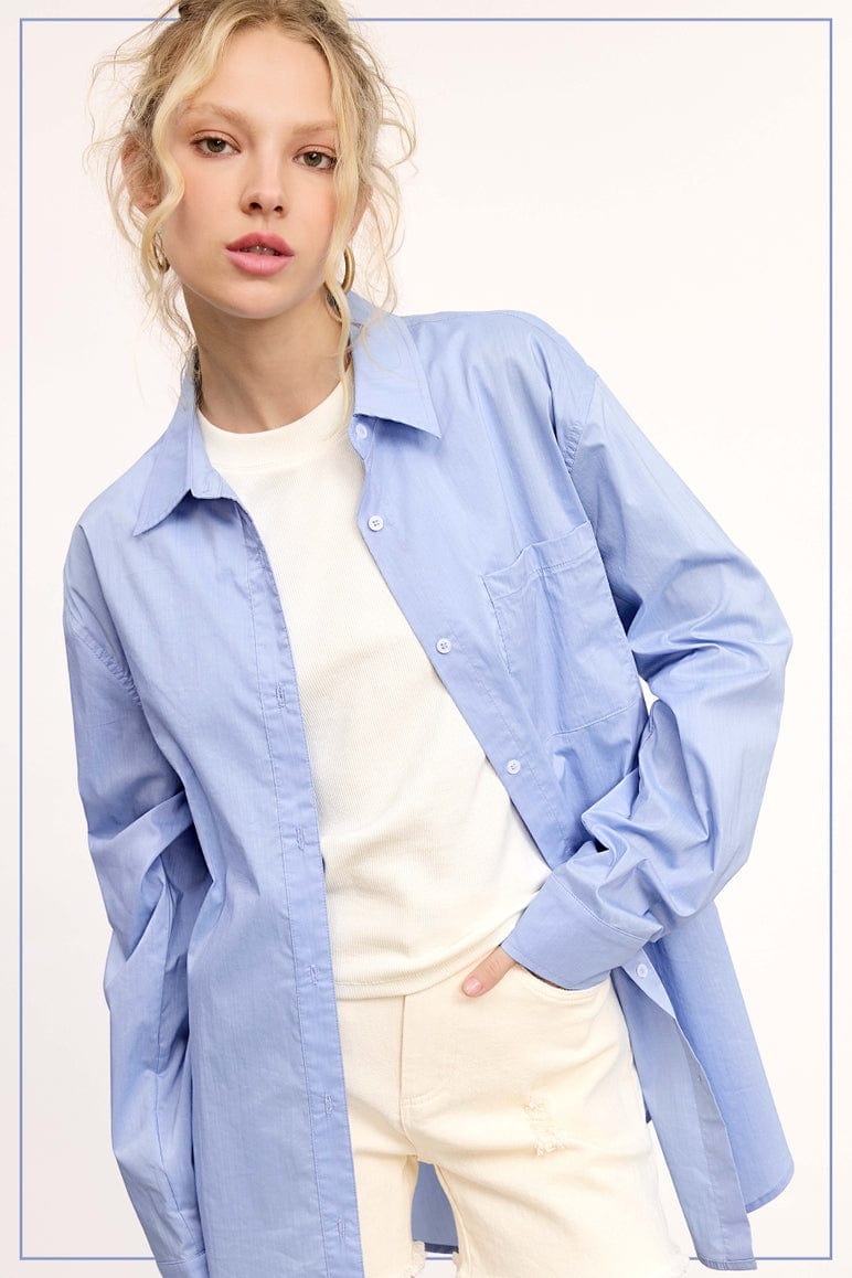 La Miel La Miel Button Down Poplin Shirt in Denim - Little Miss Muffin Children & Home