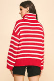 Pinch Oversized Striped Turtle Neck Sweater in Red