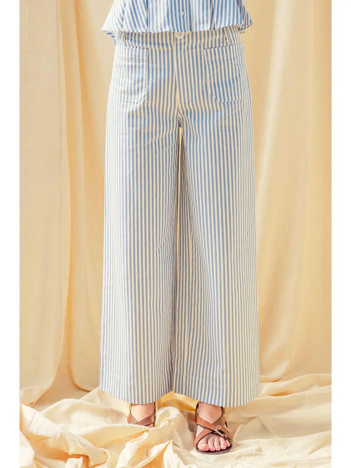 Striped Stretch Patch Pocket Wide Leg Pants