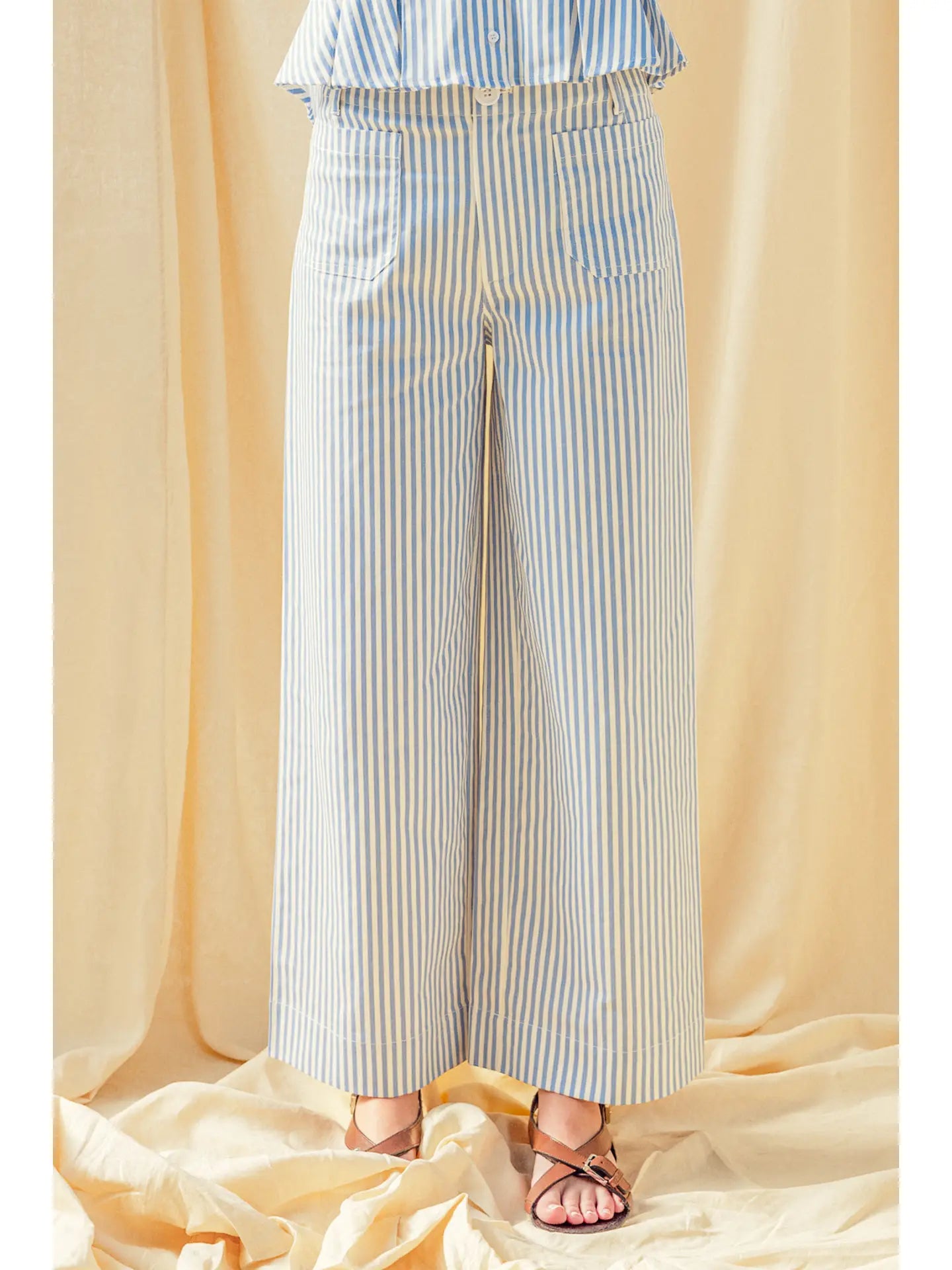 Striped Stretch Patch Pocket Wide Leg Pants