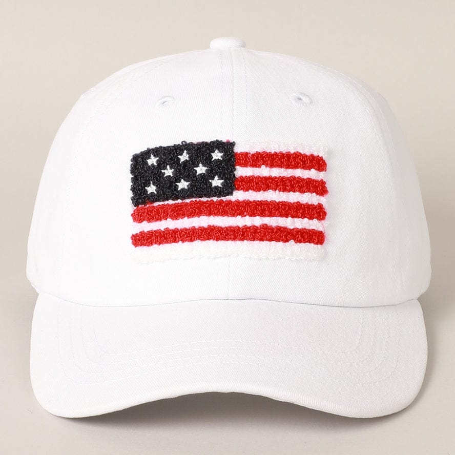 Fashion City American Flag Chenille Patch Baseball Cap, White - Little Miss Muffin Children & Home