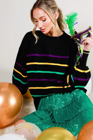 Vine & Love Vine & Love Mardi Gras Striped Sweater - Little Miss Muffin Children & Home