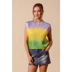 Ive Metallic Ombre Mardi Gras Sleeveless Sweater