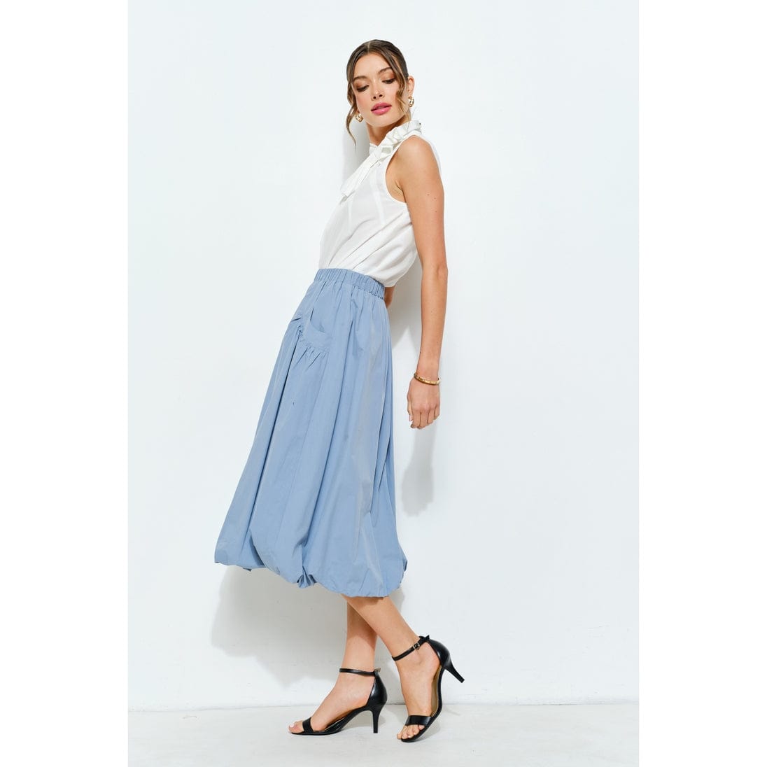 INA Balloon Hem Cotton Midi Skirt in Powder Blue - Little Miss Muffin Children & Home