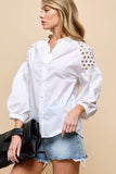 Cezele Lantern Sleeve Blouse in White