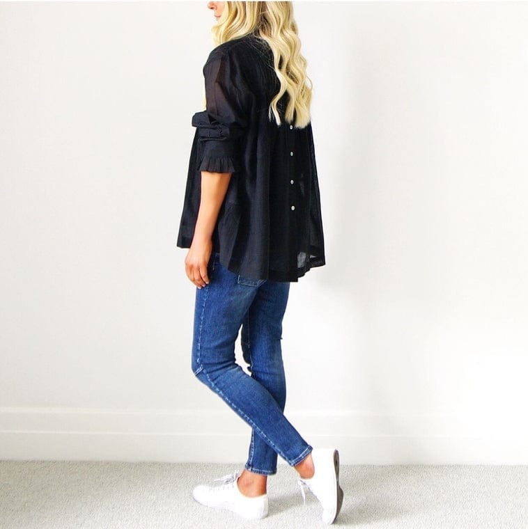 Who's Charlie Who's Charlie Morgan Sheer Button Back Top in Dark Navy - Little Miss Muffin Children & Home