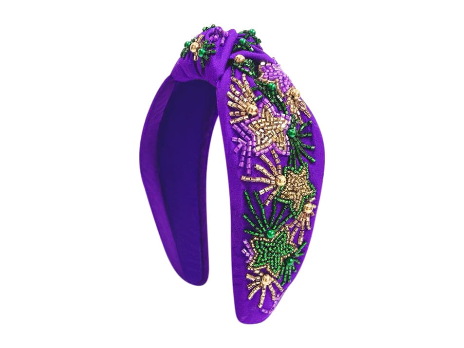 Golden Lily Mardi Gras Beaded Star Burst Knot Headband - Little Miss Muffin Children & Home