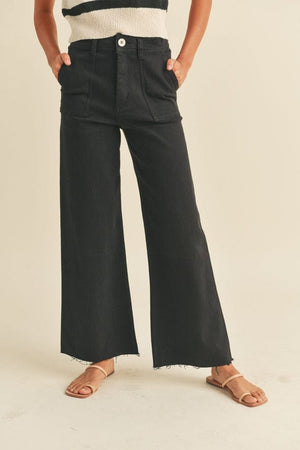 Miou Muse Dye & Wash Cotton Stretch Wide Leg Pants in Black