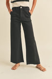 Miou Muse Dye & Wash Cotton Stretch Wide Leg Pants in Black