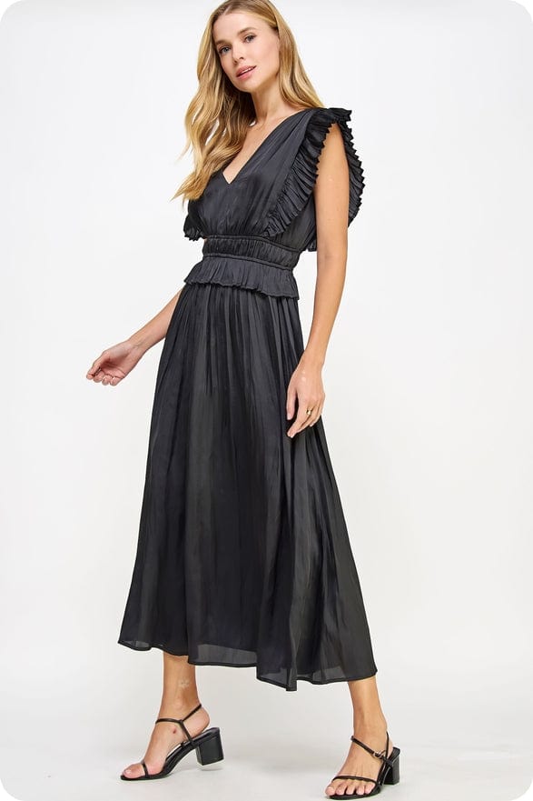 Strut & Bolt Strut & Bolt Sleeveless Pleated Long Satin Dress in Black - Little Miss Muffin Children & Home