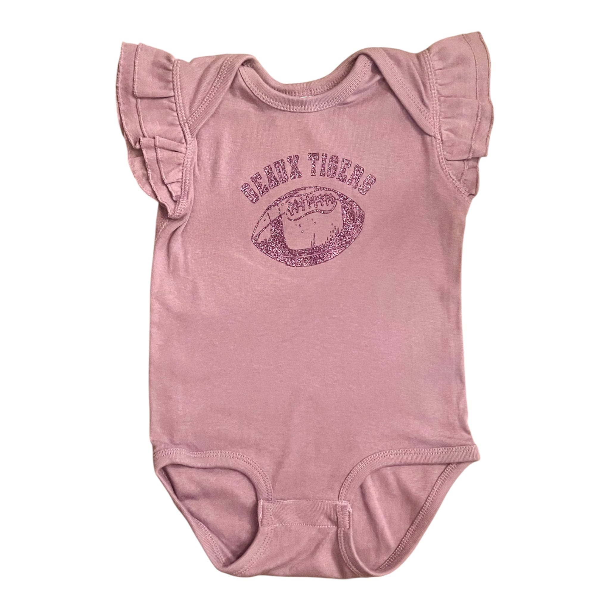 Whereable Art Geaux Tigers Flutter Onesie in Light Violet - Little Miss Muffin Children & Home