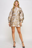 Ellison Long Sleeve Shimmer Jacquard Dress Gold