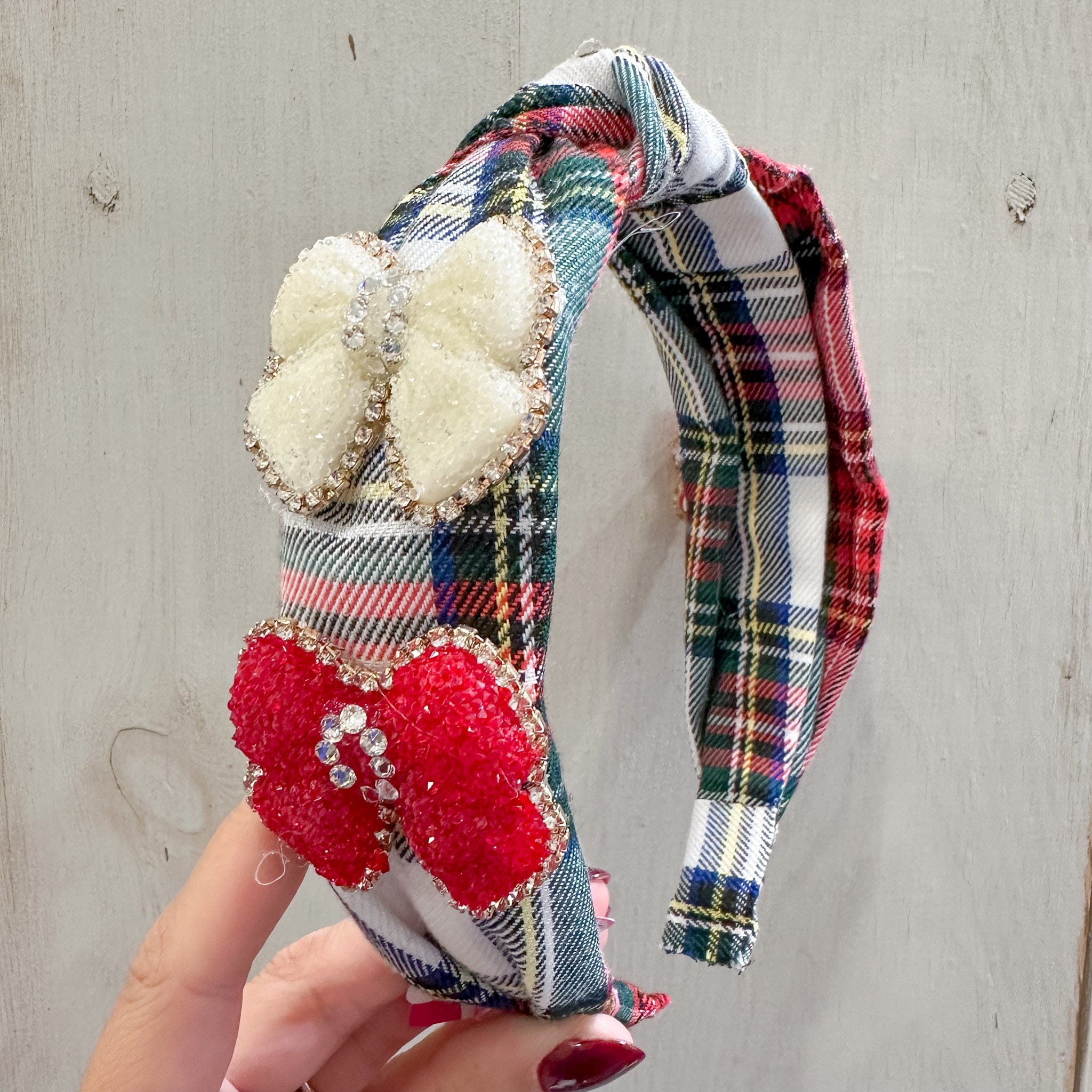 Crystallized Glitter Bow Plaid Knot Headband