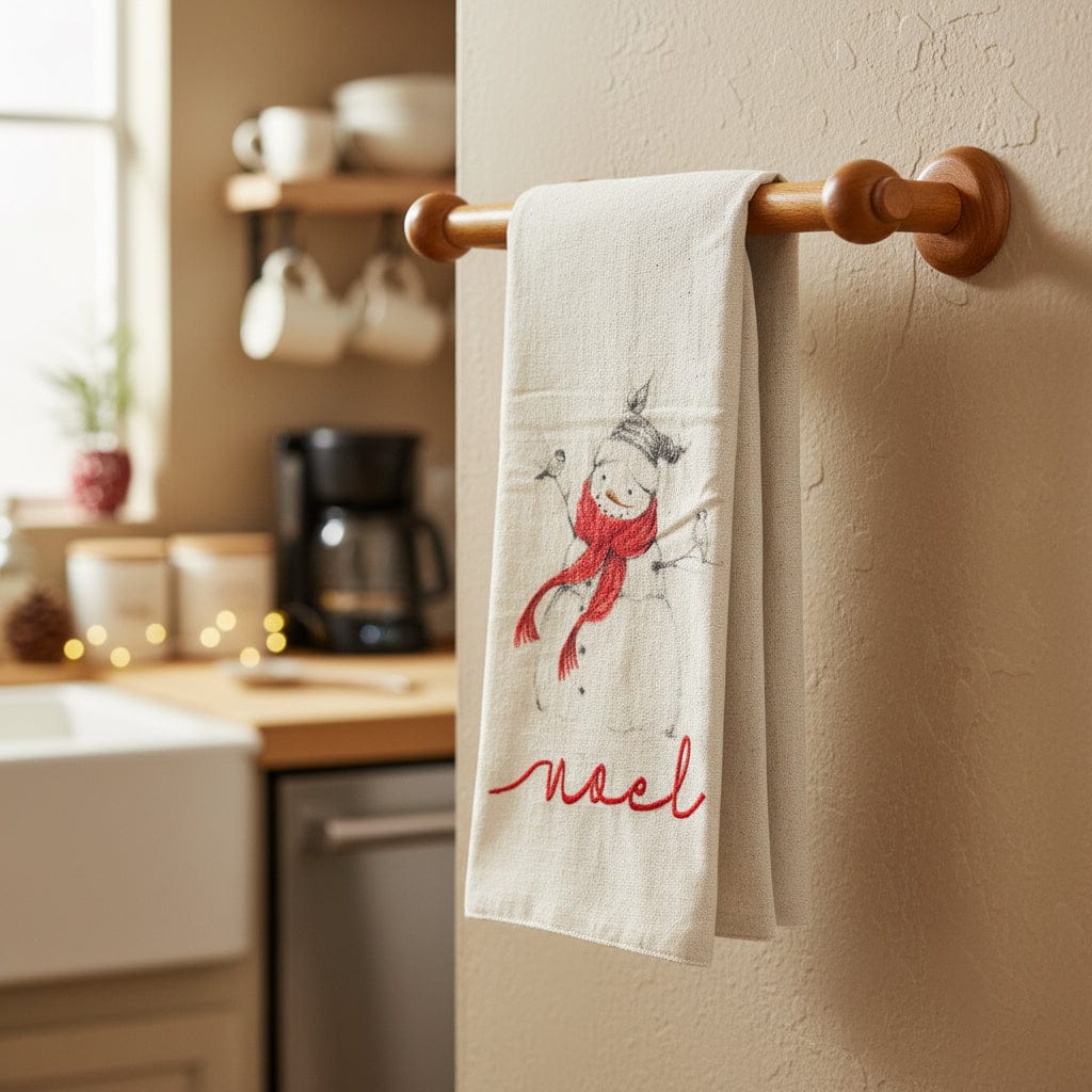 Cotton & Linen Tea Towel with Snowman/Santa Image, 4 Styles Available
