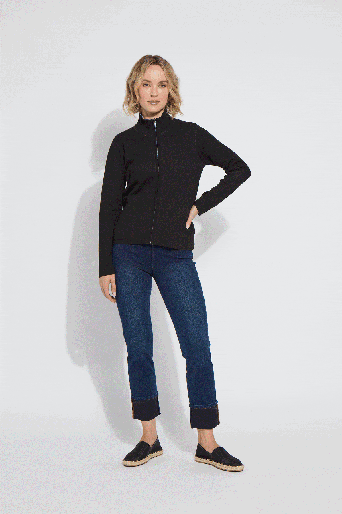 Lyssé Reversible Cashmere Zip-Up Cardigan – Black/Pearl Grey Melange