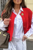 Rosa Clothing Knit Cardigan Gilet With Pocket in Red