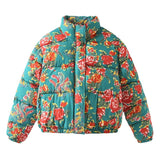 Rosa Clothing Color-Block Floral Print Padded Jacket in Green