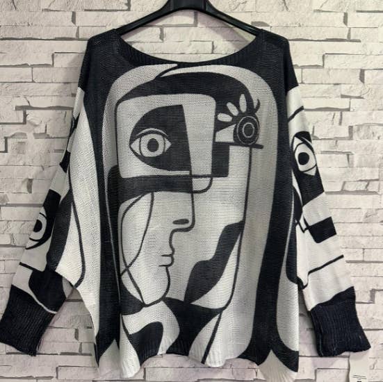Black & White Picasso Print Knit Sweater