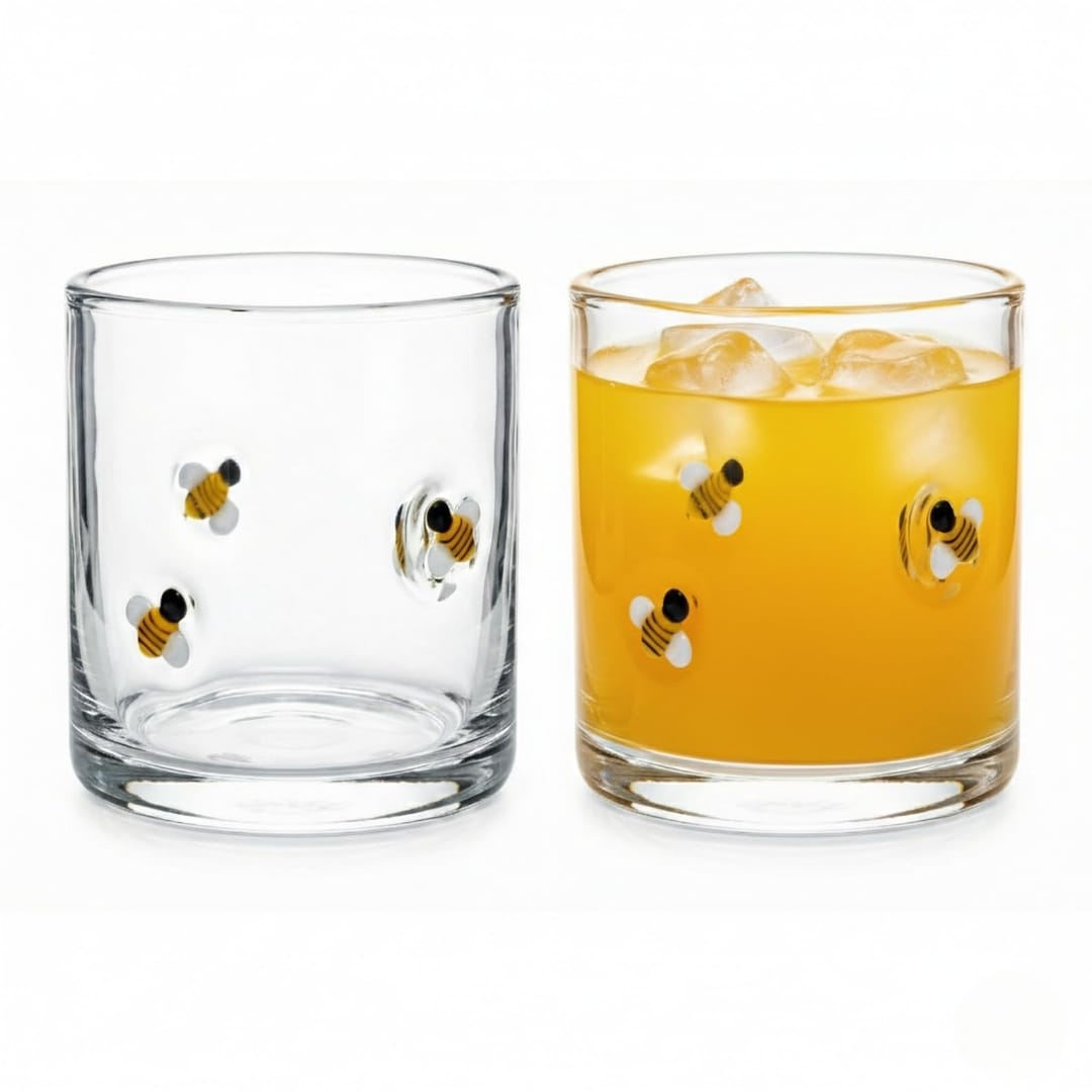 Bee embossed juice glasses, 15 oz, set of 2