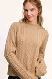 La Miel Cable Knit Crew Neck Sweater in Crumb Cake