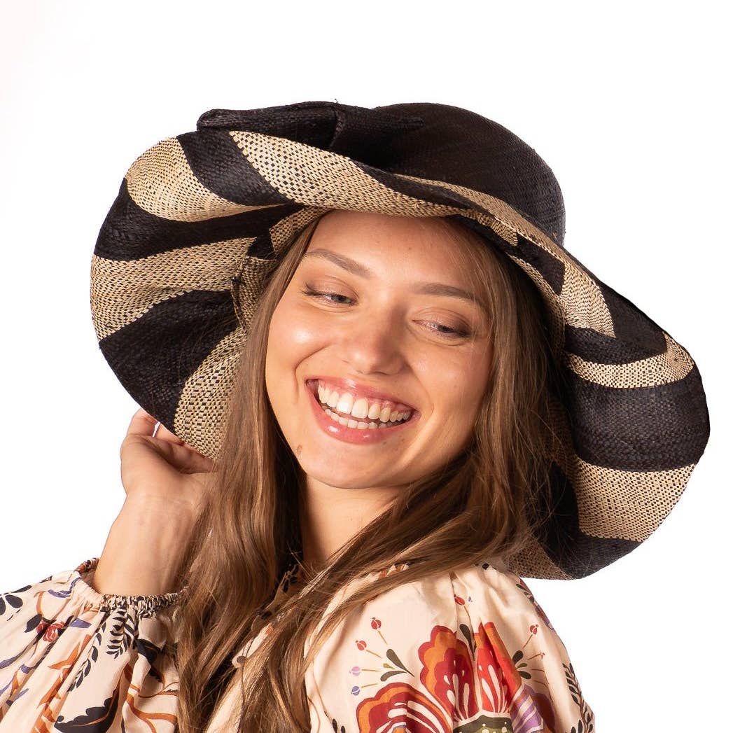 Shebobo Audrey 7" Wide Brim Big Bow Two Tone Straw Sun Hat - Little Miss Muffin Children & Home